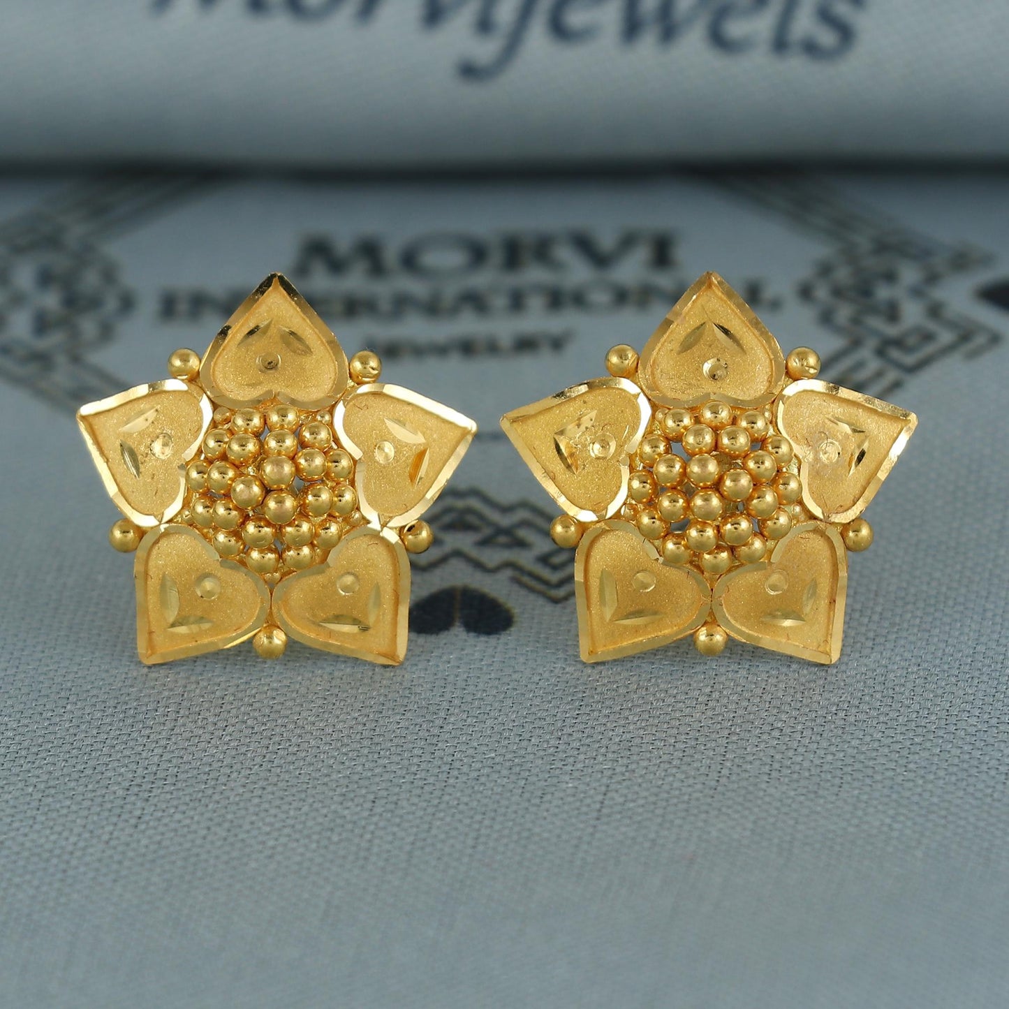 22k pure gold earrings indian asian gold earrings for wedding handmade jewelry for women gift, K7059