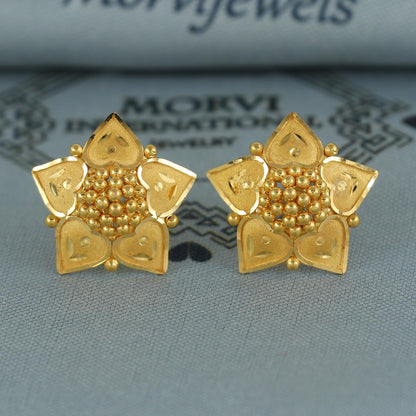 22k pure gold earrings indian asian gold earrings for wedding handmade jewelry for women gift, K7059