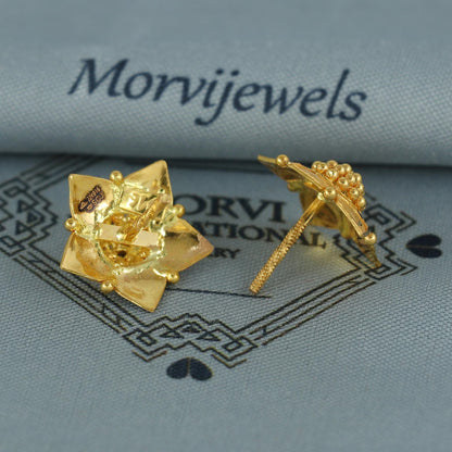 22k pure gold earrings indian asian gold earrings for wedding handmade jewelry for women gift, K7059