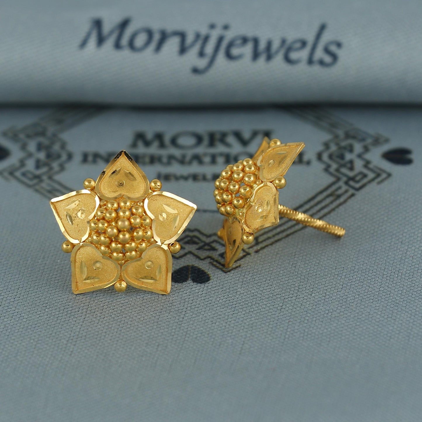 22k pure gold earrings indian asian gold earrings for wedding handmade jewelry for women gift, K7059