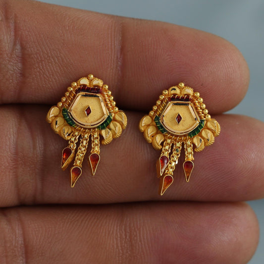 22k pure gold earrings indian asian gold earrings for wedding handmade jewelry for women gift, K7060