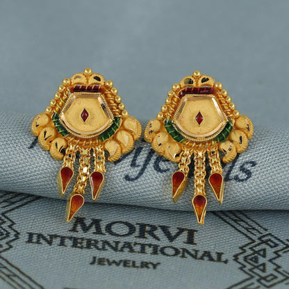 22k pure gold earrings indian asian gold earrings for wedding handmade jewelry for women gift, K7060