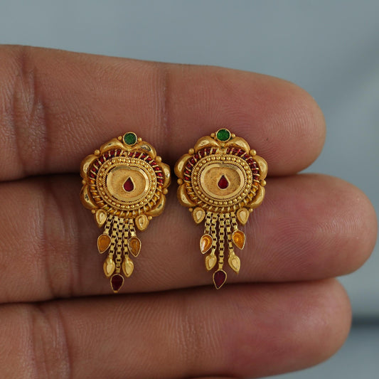 22k pure gold earrings indian asian gold earrings for wedding handmade jewelry for women gift, K7061