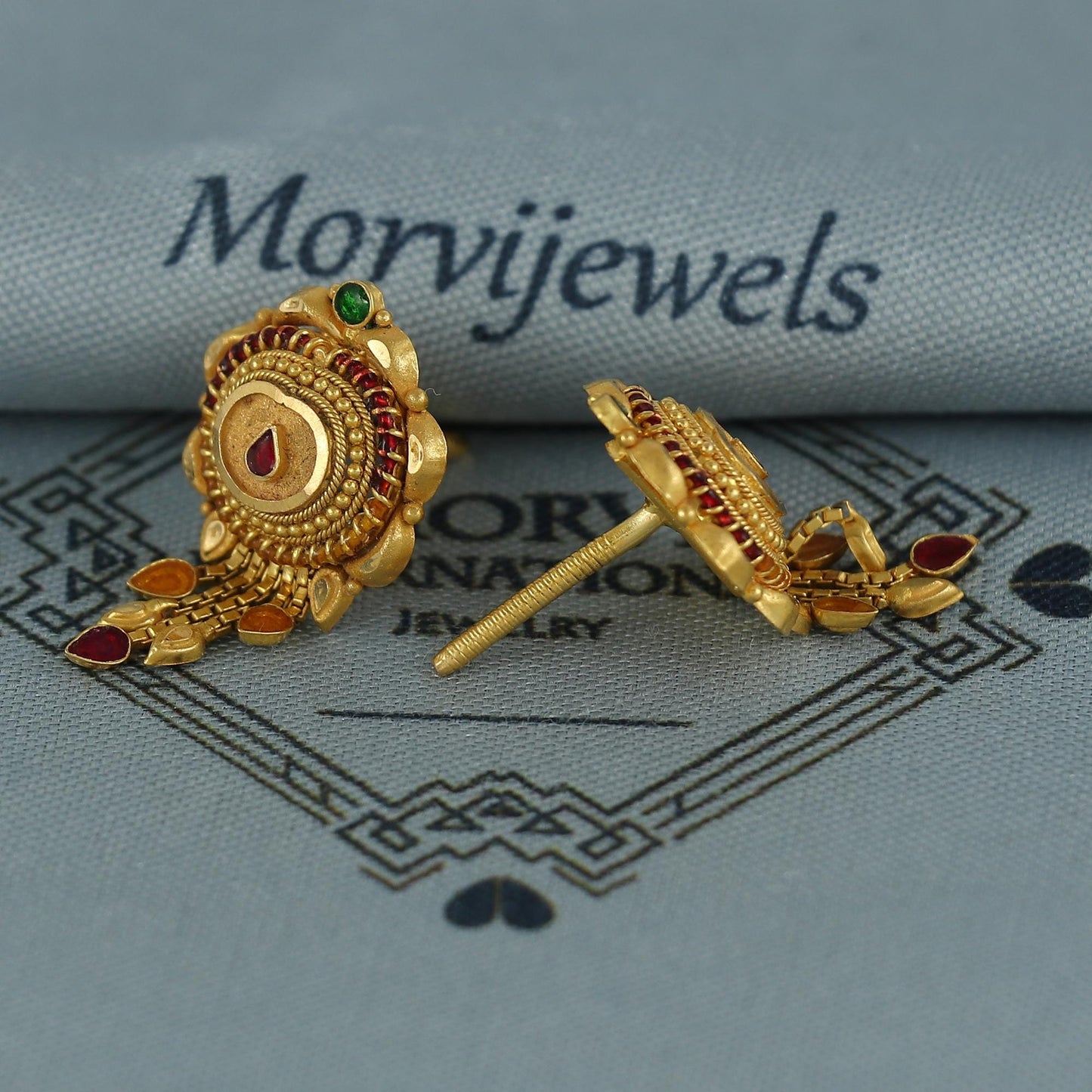 22k pure gold earrings indian asian gold earrings for wedding handmade jewelry for women gift, K7061