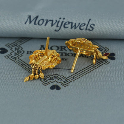 22k pure gold earrings indian asian gold earrings for wedding handmade jewelry for women gift, K7061