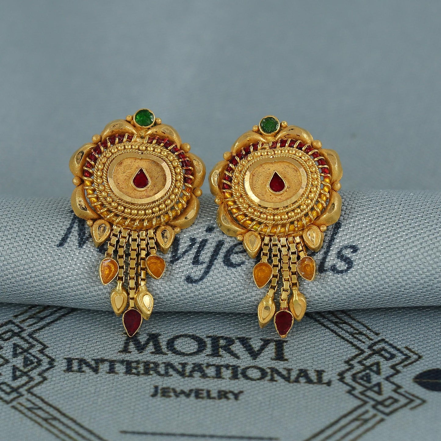 22k pure gold earrings indian asian gold earrings for wedding handmade jewelry for women gift, K7061