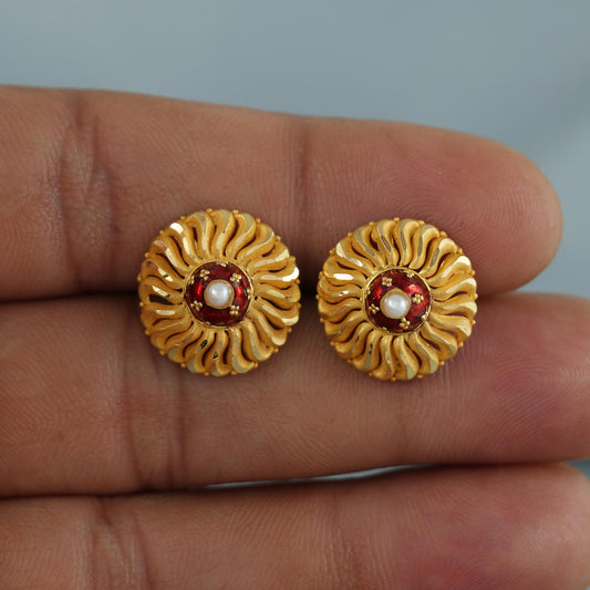 22k pure gold earrings indian asian gold earrings for wedding handmade jewelry for women gift, K7063