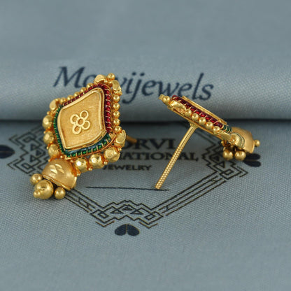 22k pure gold earrings indian asian gold earrings for wedding handmade jewelry for women gift, K7064