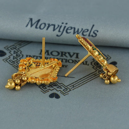 22k pure gold earrings indian asian gold earrings for wedding handmade jewelry for women gift, K7064