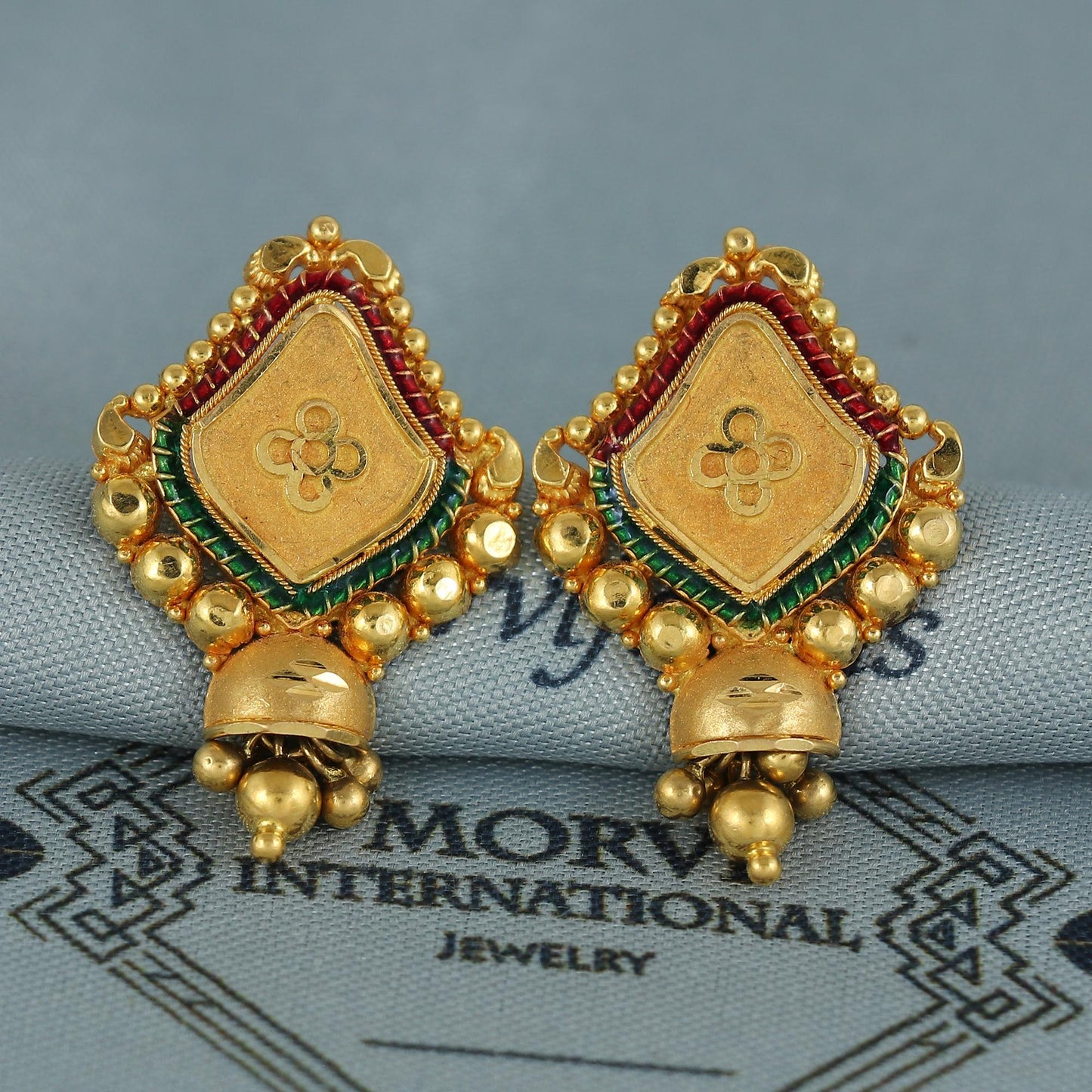 22k pure gold earrings indian asian gold earrings for wedding handmade jewelry for women gift, K7064