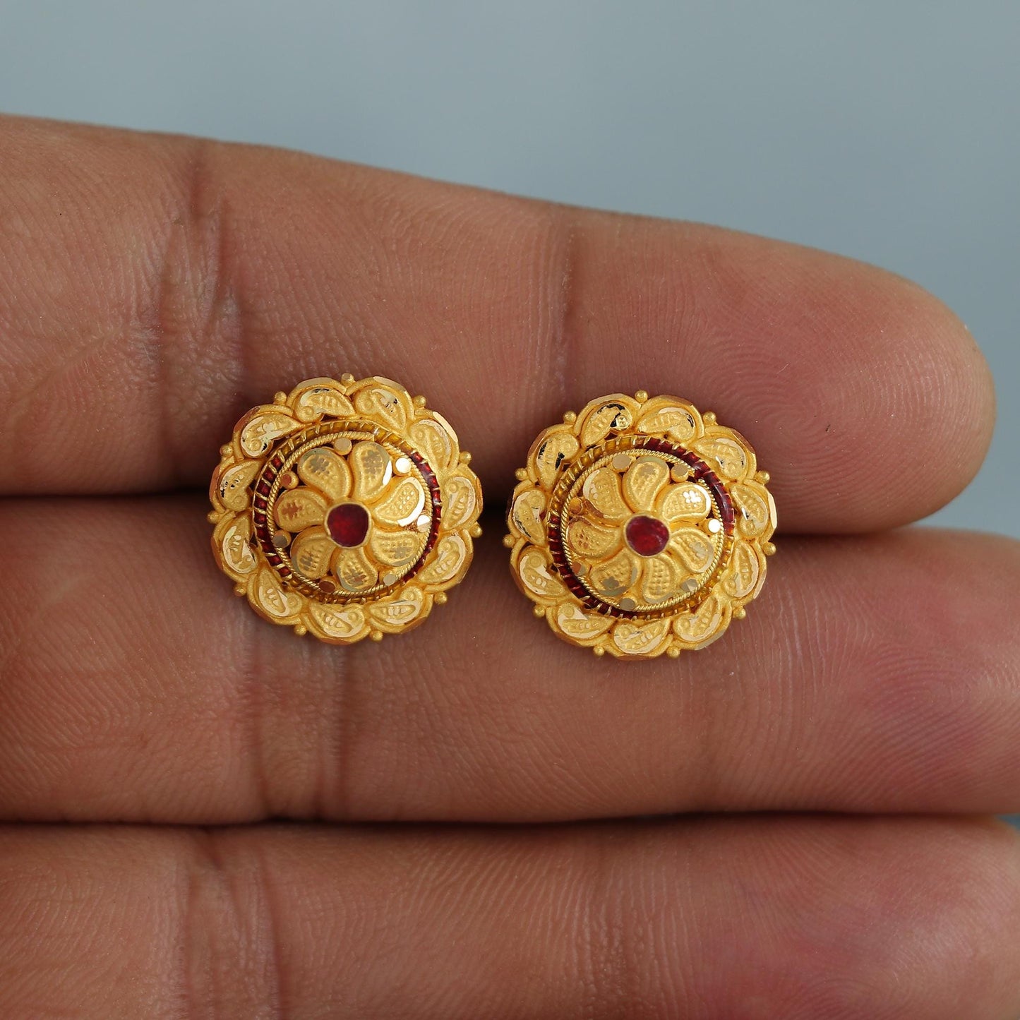 22k pure gold earrings indian asian gold earrings for wedding handmade jewelry for women gift, K7065