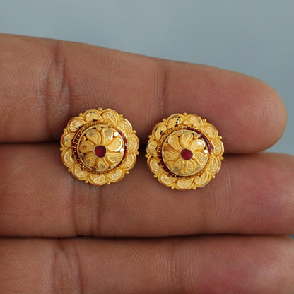 22k pure gold earrings indian asian gold earrings for wedding handmade jewelry for women gift, K7065