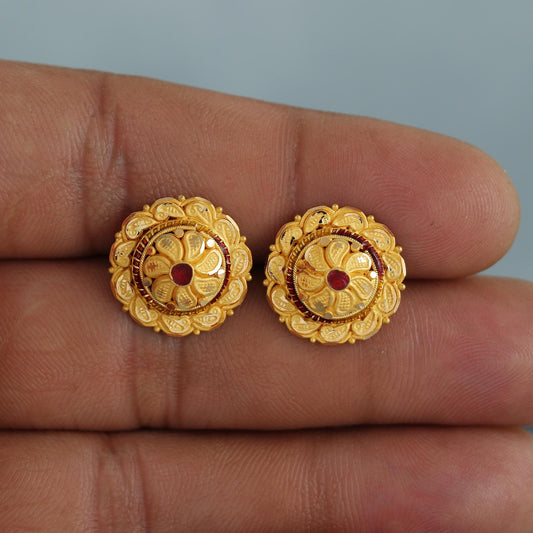 22k pure gold earrings indian asian gold earrings for wedding handmade jewelry for women gift, K7065