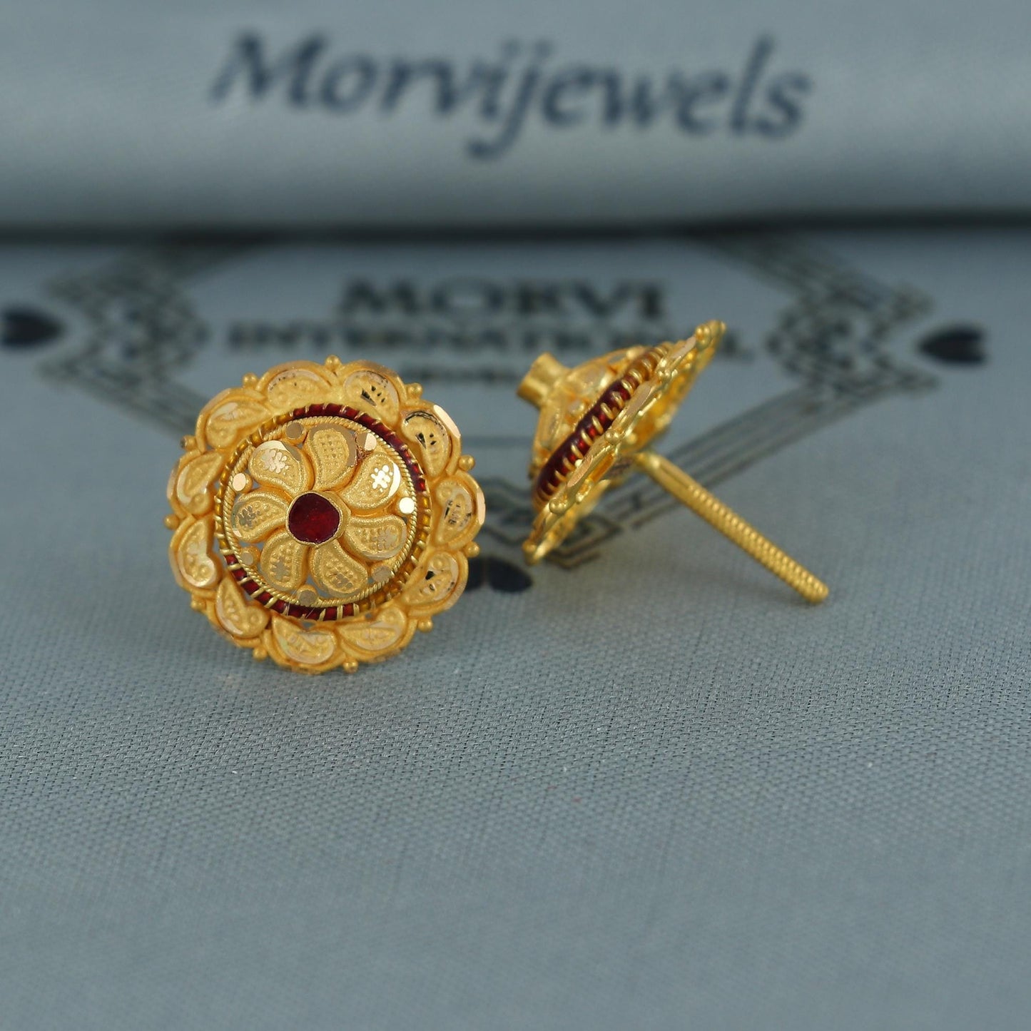 22k pure gold earrings indian asian gold earrings for wedding handmade jewelry for women gift, K7065