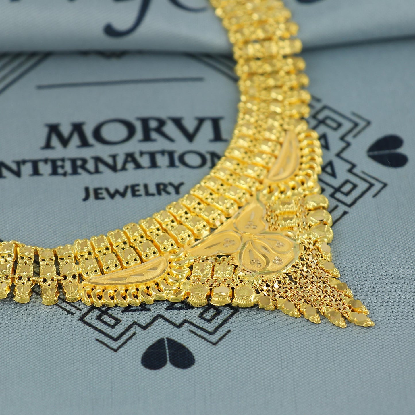 Indian Solid 22k Gold Necklace Earrings Set, Lightweight delicate Jewelry Set, Pure Real Necklace with Earrings Wedding Party Wear, K7067