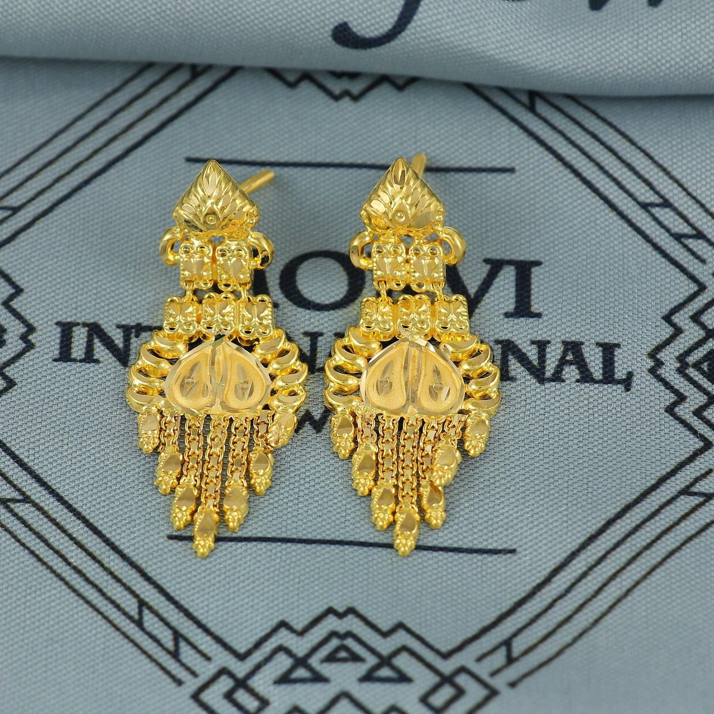 Indian Solid 22k Gold Necklace Earrings Set, Lightweight delicate Jewelry Set, Pure Real Necklace with Earrings Wedding Party Wear, K7067