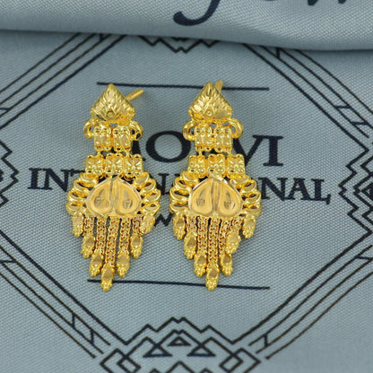 Indian Solid 22k Gold Necklace Earrings Set, Lightweight delicate Jewelry Set, Pure Real Necklace with Earrings Wedding Party Wear, K7067