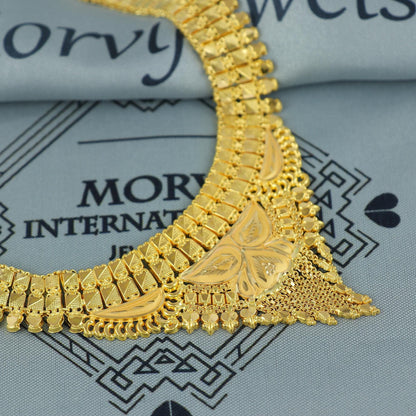Indian Solid 22k Gold Necklace Earrings Set, Lightweight delicate Jewelry Set, Pure Real Necklace with Earrings Wedding Party Wear, K7068