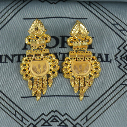 Indian Solid 22k Gold Necklace Earrings Set, Lightweight delicate Jewelry Set, Pure Real Necklace with Earrings Wedding Party Wear, K7071