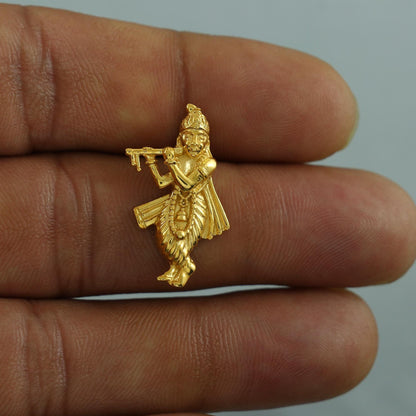 Lord Krishna Gold Pendant: 22k Yellow Gold Indian God Jewelry, K6271