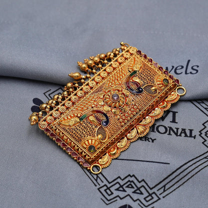 22k Yellow Gold Pendant Necklace Handmade Indian Mangalsutra Handmade Vintage Antique Design Jewelry, K6980