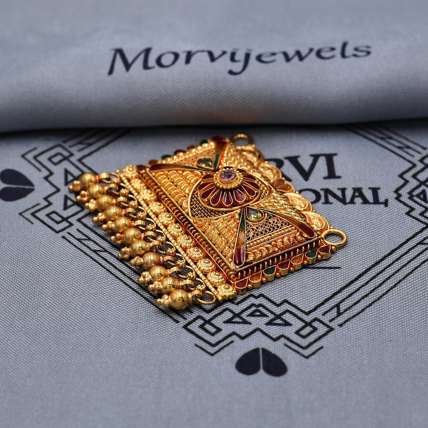 22k Yellow Gold Pendant Necklace Handmade Indian Mangalsutra Handmade Vintage Antique Design Jewelry, K6981