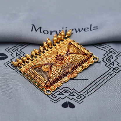 22k Yellow Gold Pendant Necklace Handmade Indian Mangalsutra Handmade Vintage Antique Design Jewelry, K6982