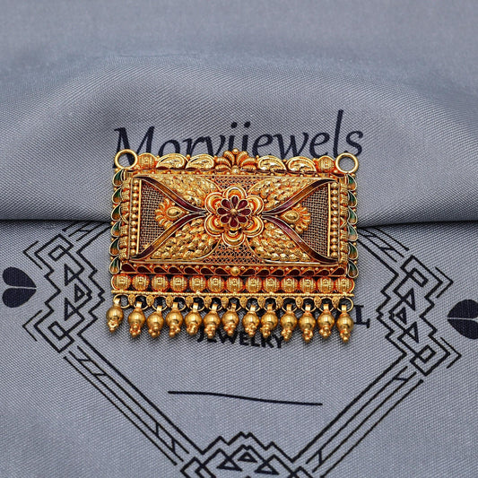 22k Yellow Gold Pendant Necklace Handmade Indian Mangalsutra Handmade Vintage Antique Design Jewelry, K6982
