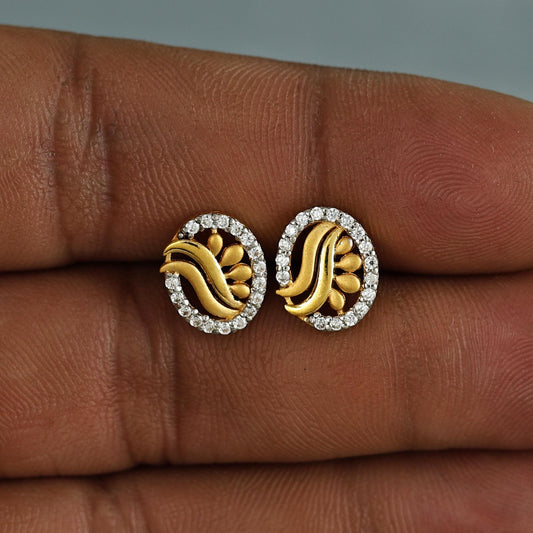 22k Gold Stud Earrings Dainty Indian Jewelry Exclusive Authentic BIS Hallmarked Stamped "22k916" Jewelry, K6986