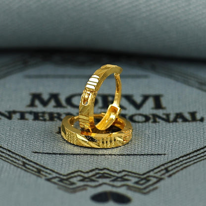 18k Gold Hoop Bali Earrings , Handmade Yellow gold earrings for women, Small Tiny Hoops, dainty indian gold earrings for teens, K6988