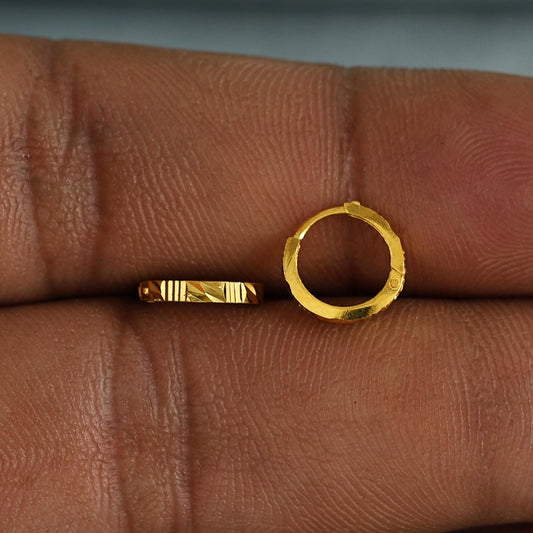 18k Gold Hoop Bali Earrings , Handmade Yellow gold earrings for women, Small Tiny Hoops, dainty indian gold earrings for teens, K6988