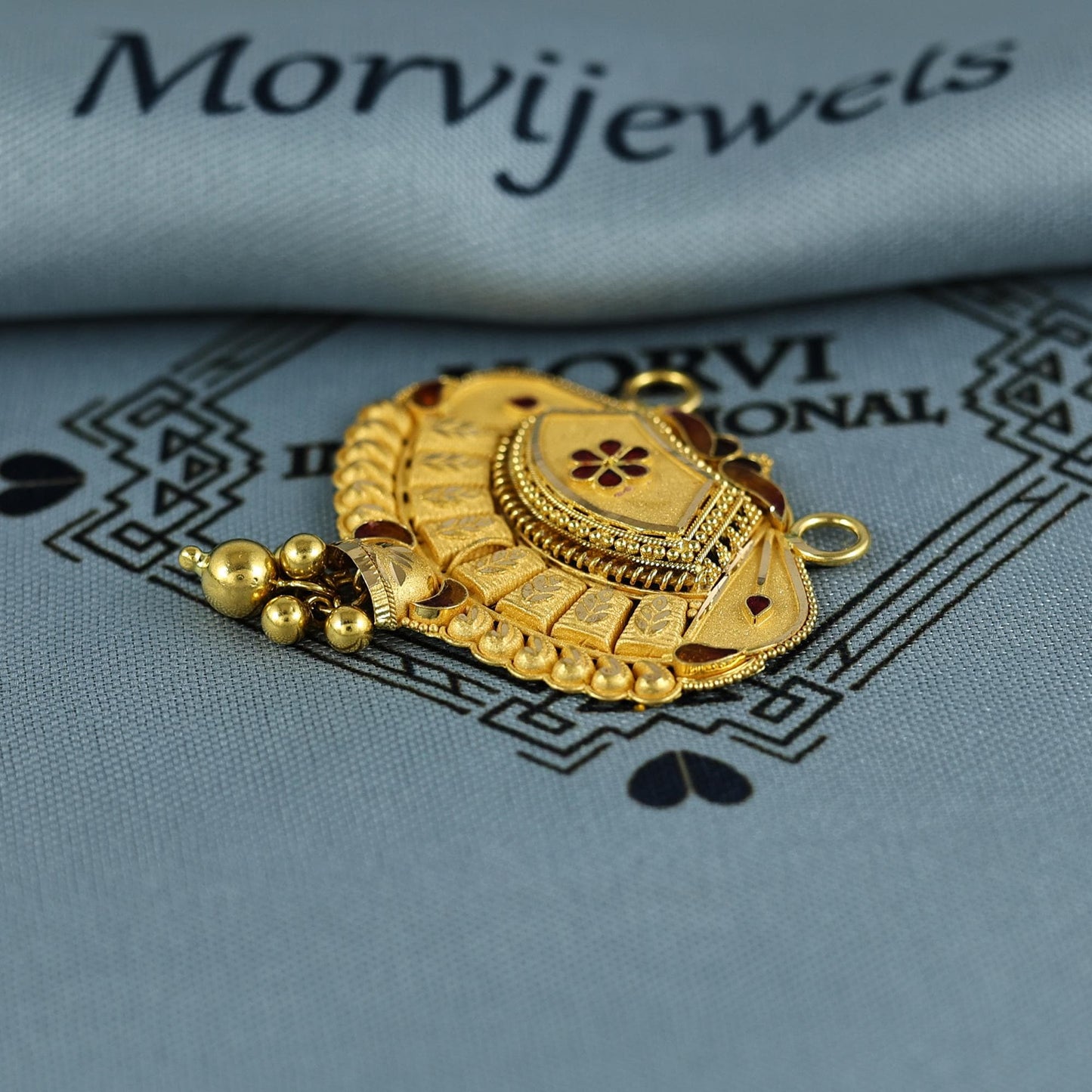 Pure 22k Yellow Gold Pendant Necklace Handmade Indian Mangalsutra Handmade Vintage Antique Design Jewelry, K6995