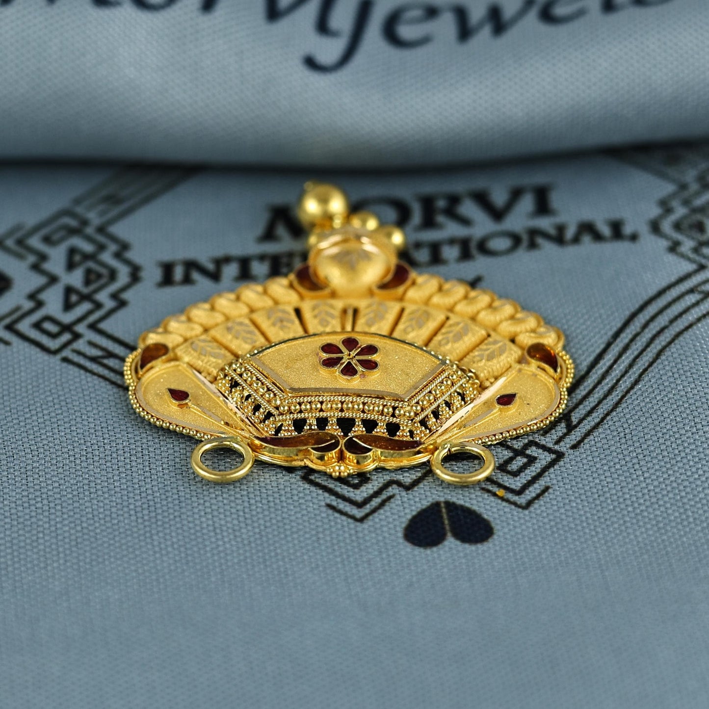 Pure 22k Yellow Gold Pendant Necklace Handmade Indian Mangalsutra Handmade Vintage Antique Design Jewelry, K6995