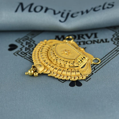 Pure 22k Yellow Gold Pendant Necklace Handmade Indian Mangalsutra Handmade Vintage Antique Design Jewelry, K6997