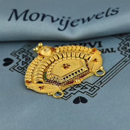 Pure 22k Yellow Gold Pendant Necklace Handmade Indian Mangalsutra Handmade Vintage Antique Design Jewelry, K6998