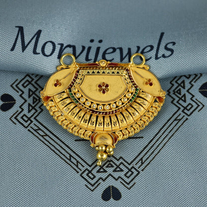 Pure 22k Yellow Gold Pendant Necklace Handmade Indian Mangalsutra Handmade Vintage Antique Design Jewelry, K6998