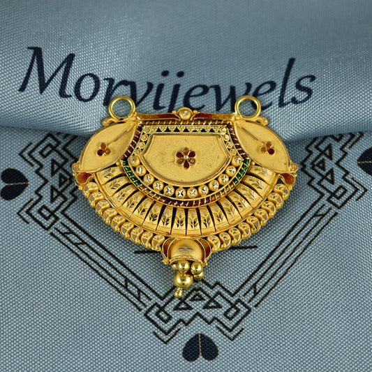 Pure 22k Yellow Gold Pendant Necklace Handmade Indian Mangalsutra Handmade Vintage Antique Design Jewelry, K6998