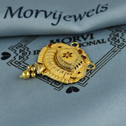 Pure 22k Yellow Gold Pendant Necklace Handmade Indian Mangalsutra Handmade Vintage Antique Design Jewelry, K7000