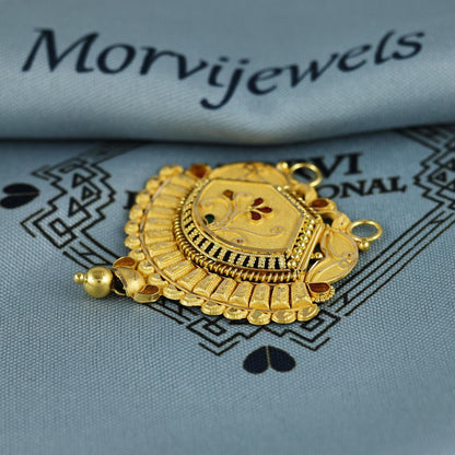 Pure 22k Yellow Gold Pendant Necklace Handmade Indian Mangalsutra Handmade Vintage Antique Design Jewelry, K7001
