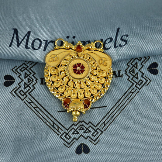 Pure 22k Yellow Gold Pendant Necklace Handmade Indian Mangalsutra Handmade Vintage Antique Design Jewelry, K7002