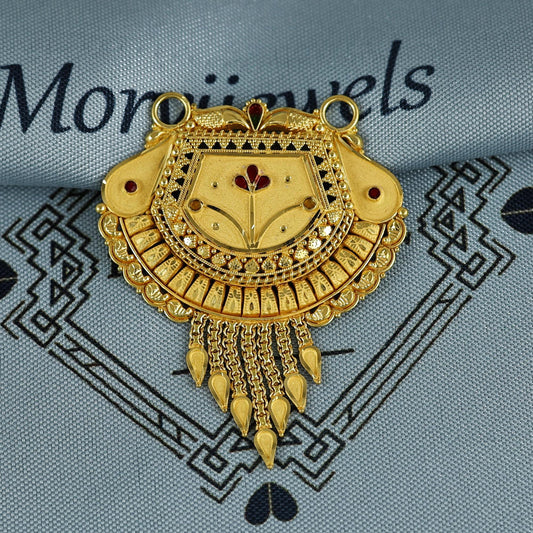Pure 22k Yellow Gold Pendant Necklace Handmade Indian Mangalsutra Handmade Vintage Antique Design Jewelry, K7003
