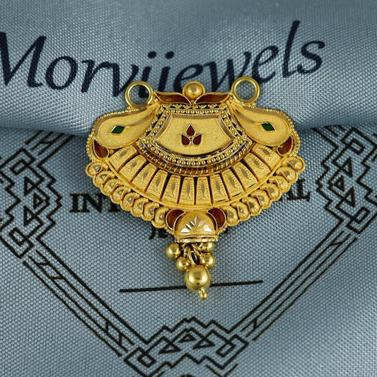 Pure 22k Yellow Gold Pendant Necklace Handmade Indian Mangalsutra Handmade Vintage Antique Design Jewelry, K7004