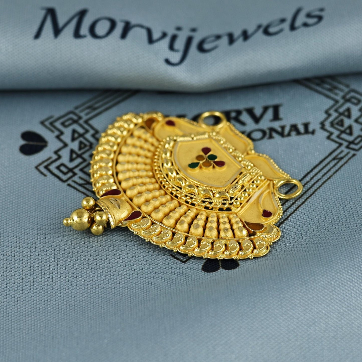 Pure 22k Yellow Gold Pendant Necklace Handmade Indian Mangalsutra Handmade Vintage Antique Design Jewelry, K7005
