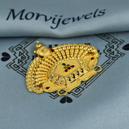 Pure 22k Yellow Gold Pendant Necklace Handmade Indian Mangalsutra Handmade Vintage Antique Design Jewelry, K7005