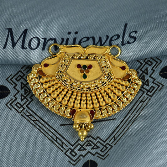 Pure 22k Yellow Gold Pendant Necklace Handmade Indian Mangalsutra Handmade Vintage Antique Design Jewelry, K7005