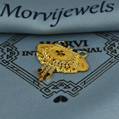 Pure 22k Yellow Gold Pendant Necklace Handmade Indian Mangalsutra Handmade Vintage Antique Design Jewelry, K7006