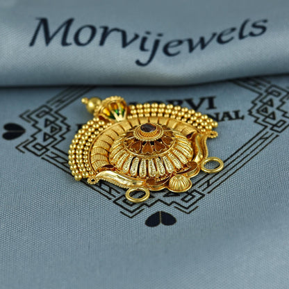 Pure 22k Yellow Gold Pendant Necklace Handmade Indian Mangalsutra Handmade Vintage Antique Design Jewelry, K7007