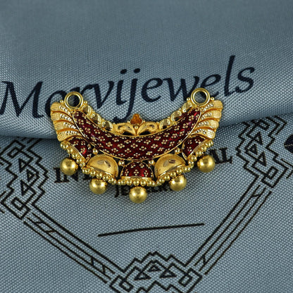 Pure 22k Yellow Gold Pendant Necklace Handmade Indian Mangalsutra Handmade Vintage Antique Design Jewelry, K7008