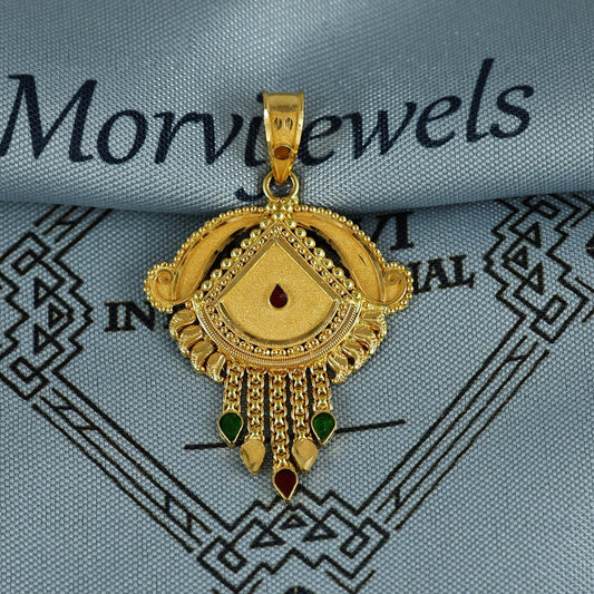 Pure 22k Yellow Gold Pendant Necklace Handmade Indian Mangalsutra Handmade Vintage Antique Design Jewelry, K7009