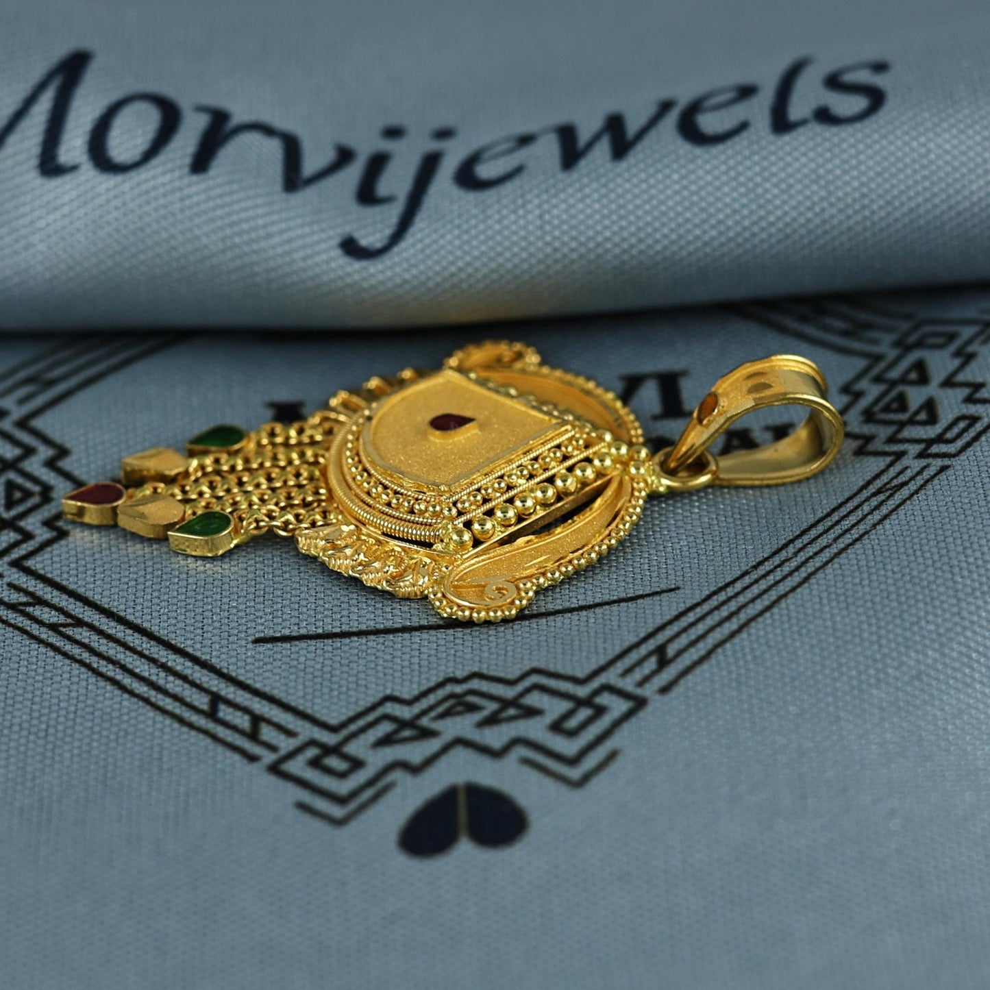 Pure 22k Yellow Gold Pendant Necklace Handmade Indian Mangalsutra Handmade Vintage Antique Design Jewelry, K7009